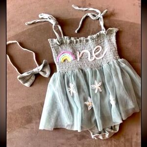 Custom ONE Year Old Birthday Dress, Embroidered, size 12-18 mos